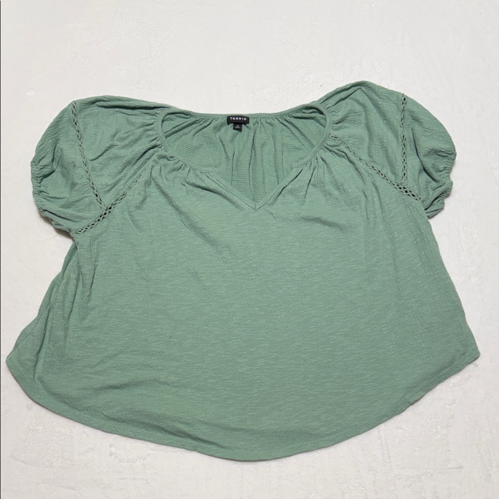 torrid Sage Green V-Neck Puff Sleeve Blouse